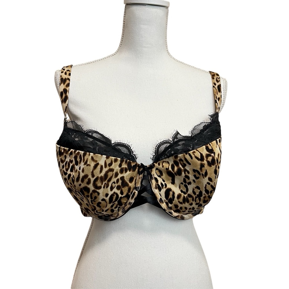 Cacique French Balconette Cheetah Print Black Lace Bra